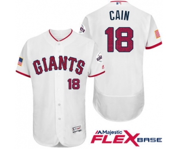 Men's San Francisco Giants #18 Matt Cain White Stars & Stripes Fashion Independence Day Stitched MLB Majestic Flex Base Jersey