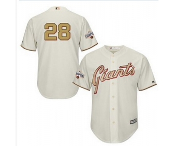 Men's San Francisco Giants #28 Buster Posey 2015 Cream World Series Gold Program Jersey