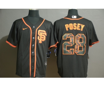 Men's San Francisco Giants #28 Buster Posey Black White Team Logo Stitched MLB Cool Base Nike Jersey