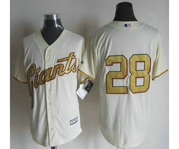 Men's San Francisco Giants #28 Buster Posey Cream With Gold Program 2015 MLB Cool Base Jersey