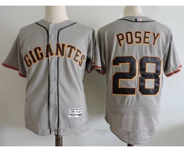 Men's San Francisco Giants #28 Buster Posey Gray Gigantes Stitched MLB Majestic Flex Base Jersey