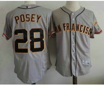 Men's San Francisco Giants #28 Buster Posey Gray Road Stitched MLB 2016 Majestic Flex Base Jersey