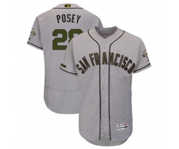 Men's San Francisco Giants 28 Buster Posey Majestic Gray 2018 Memorial Day Authentic Collection Flex Base Player Jersey