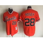 Men's San Francisco Giants #28 Buster Posey Orange Pullover Throwback Cooperstown Collection Stitched MLB Mitchell & Ness Jersey