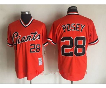 Men's San Francisco Giants #28 Buster Posey Orange Pullover Throwback Cooperstown Collection Stitched MLB Mitchell & Ness Jersey