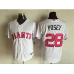 Men's San Francisco Giants #28 Buster Posey White With Pink 2016 Mother's Day Baseball Cool Base Jersey