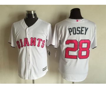Men's San Francisco Giants #28 Buster Posey White With Pink 2016 Mother's Day Baseball Cool Base Jersey