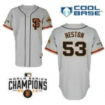 Men's San Francisco Giants #53 Chris Heston Alternate Gray SF Stitched MLB Cool Base Jersey With 2014 World Series Champions Patch