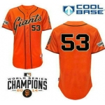 Men's San Francisco Giants #53 Chris Heston Alternate Orange Stitched MLB Cool Base Jersey With 2014 World Series Champions Patch