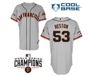 San Francisco Giants #53 Chris Heston 2014 Champions Patch Gray Jersey