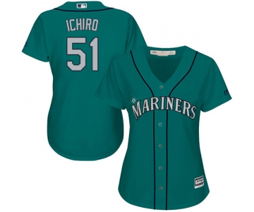 Mariners #51 Ichiro Suzuki Green Alternate Women's Stitched Baseball Jersey