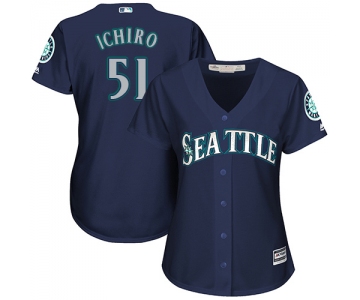 Mariners #51 Ichiro Suzuki Navy Blue Alternate Women's Stitched Baseball Jersey