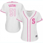 Mariners #51 Ichiro Suzuki White Pink Fashion Women's Stitched Baseball Jersey