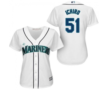 Mariners #51 Ichiro Suzuki White Women's Fashion Stitched Baseball Jersey