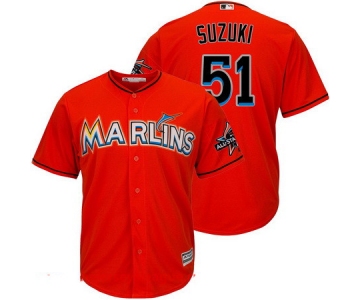 Men's Miami Marlins #51 Ichiro Suzuki Orange 2017 All-Star Patch Stitched MLB Majestic Cool Base Jersey