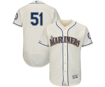 Men's Seattle Mariners 51 Ichiro Suzuki Cream 150th Patch Flexbase Jersey