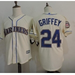 Men's Seattle Mariners #24 Ken Griffey Jr. Cream Cooperstown Collection Cool Base Jersey w2016 Hall Of Fame Patch