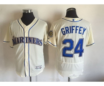 Men's Seattle Mariners #24 Ken Griffey Jr. Name Retired Cream 2016 Flexbase Majestic Baseball Jersey