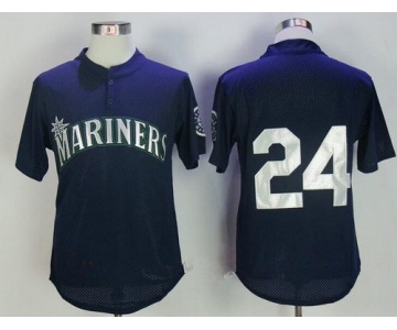 Men's Seattle Mariners #24 Ken Griffey Jr. Navy Blue Throwback Mesh Batting Practice Stitched MLB Mitchell & Ness Jersey