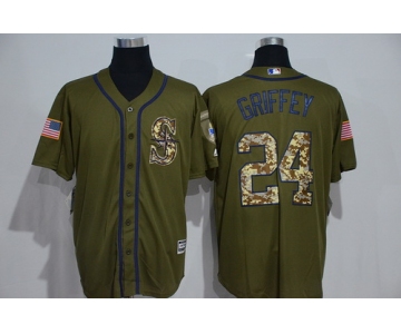 Men's Seattle Mariners #24 Ken Griffey Jr. Retired Green Salute to Service Majestic Baseball Jersey