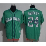 Men's Seattle Mariners #24 Ken Griffey Jr. Teal Green Team Logo Ornamented Stitched MLB Majestic Cool Base Jersey