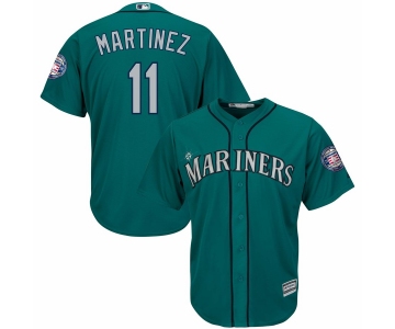 Men's Seattle Mariners 11 Edgar Martinez Green 2019 Hall of Fame Induction Patch Cool Base Jersey