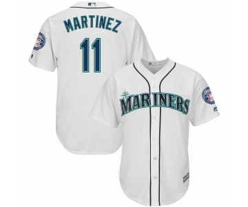 Men's Seattle Mariners 11 Edgar Martinez White 2019 Hall of Fame Induction Patch Cool Base Jersey