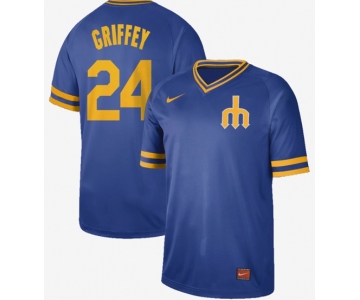 Mariners #24 Ken Griffey Royal Authentic Cooperstown Collection Stitched Baseball Jersey
