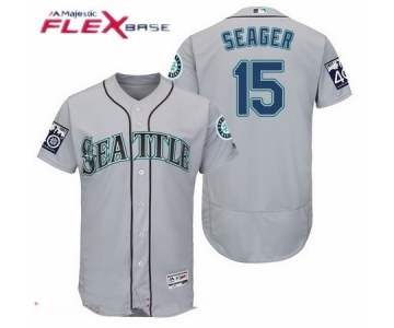 Men's Seattle Mariners #15 Kyle Seager Gray Road 40TH Patch Stitched MLB Majestic Flex Base Jersey