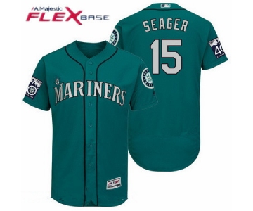 Men's Seattle Mariners #15 Kyle Seager Teal Green 40TH Patch Stitched MLB Majestic Flex Base Jersey