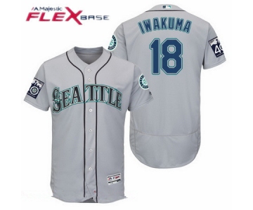 Men's Seattle Mariners #18 Hisashi Iwakuma Gray Road 40TH Patch Stitched MLB Majestic Flex Base Jersey