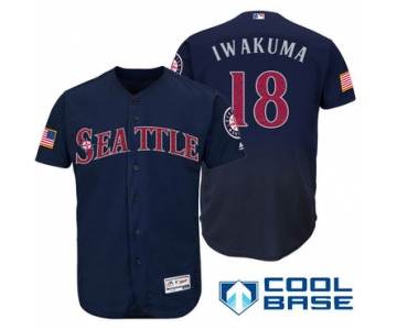 Men's Seattle Mariners #18 Hisashi Iwakuma Navy Blue Stars & Stripes Fashion Independence Day Stitched MLB Majestic Cool Base Jersey