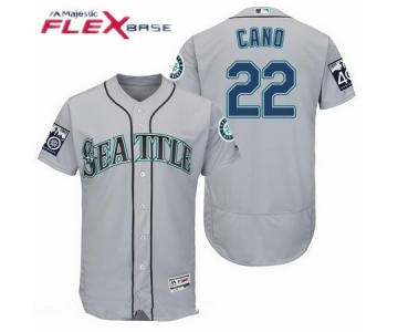 Men's Seattle Mariners #22 Robinson Cano Gray Road 40TH Patch Stitched MLB Majestic Flex Base Jersey