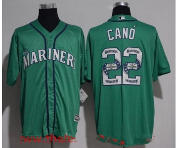 Men's Seattle Mariners #22 Robinson Cano Teal Green Team Logo Ornamented Stitched MLB Majestic Cool Base Jersey