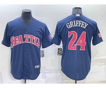 Men's Seattle Mariners #24 Ken Griffey Navy Blue Fashion Stars Stripes Cool Base Independence Day Jersey