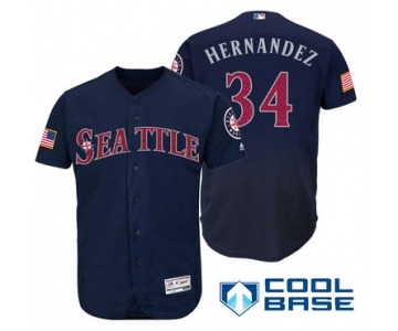 Men's Seattle Mariners #34 Felix Hernandez Navy Blue Stars & Stripes Fashion Independence Day Stitched MLB Majestic Cool Base Jersey