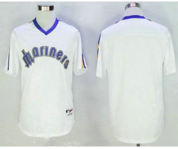 Men's Seattle Mariners Blank White Pullover Stitched MLB Majestic 1984 Turn Back the Clock Jersey