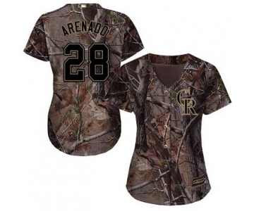 Colorado Rockies #28 Nolan Arenado Camo Realtree Collection Cool Base Women's Stitched Baseball Jersey