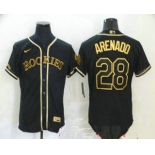 Men's Colorado Rockies #28 Nolan Arenado Black With Gold Stitched MLB Flex Base Nike Jersey
