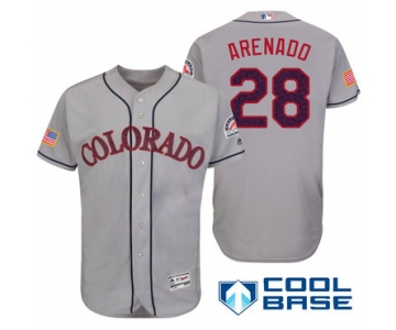 Men's Colorado Rockies #28 Nolan Arenado Gray Stars & Stripes Fashion Independence Day Stitched MLB Majestic Cool Base Jersey