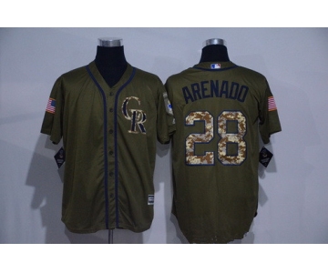 Men's Colorado Rockies #28 Nolan Arenado Green Salute to Service Cool Base Stitched MLB Jersey