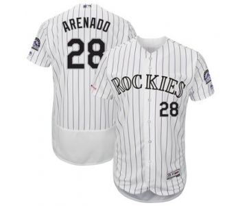 Men's Colorado Rockies 28 Nolan Arenado White 150th Patch Flexnase Jersey