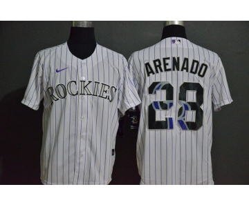 Men's Colorado Rockies #28 Nolan Arenado White Team Logo Stitched MLB Cool Base Nike Jersey