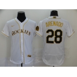 Men's Colorado Rockies #28 Nolan Arenado White With Gold Stitched MLB Flex Base Nike Jersey