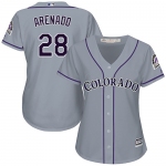 Rockies #28 Nolan Arenado Grey Road Women's Stitched Baseball Jersey