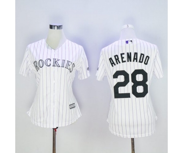 Rockies #28 Nolan Arenado White Strip Women's Home Stitched MLB Jersey