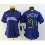 Women's Colorado Rockies #28 Nolan Arenado Purple Stitched MLB Cool Base Nike Jersey