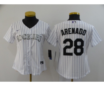 Women's Colorado Rockies #28 Nolan Arenado White Stitched MLB Cool Base Nike Jersey