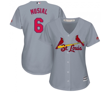 Cardinals #6 Stan Musial Grey Road Women's Stitched Baseball Jersey