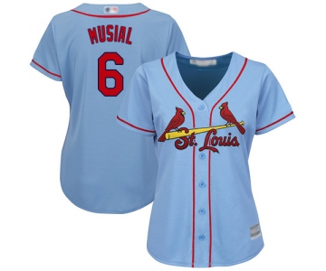 Cardinals #6 Stan Musial Light Blue Alternate Women's Stitched Baseball Jersey